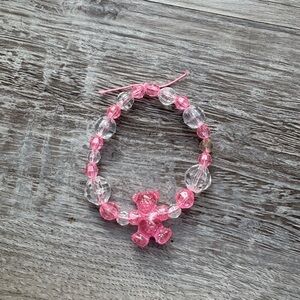 Pink and Clear Beaded Teddy Bear Bracelet